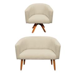 Kit 1 Namoradeira 2L e 1 Poltrona Giratória Linho Areia A27