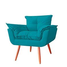 Poltrona decorativa Opalla Pés Palito Suede Azul Turquesa - DS Estofados