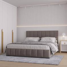 Cama com Cabeceira Queen Estofada Uvaia CabeCasa MadeiraMadeira Cappuccino