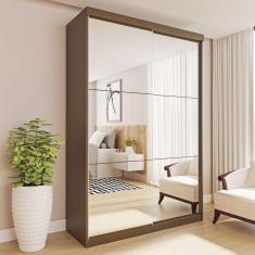 Guarda-Roupa Solteiro 2 Portas de Correr 2 Gavetas e 6 Espelhos Salvador Top Espresso Móveis Freijó