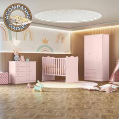 Quarto de Bebê Doce Sonho Completo com Cômoda Sapateira Qmovi Rosa Acetinado + Colchão Gazin