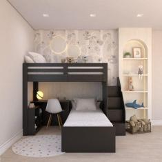 Beliche Star Office Infantil/ Juvenil Multifuncional com Escrivaninha Casatema Preto Perfect Touch