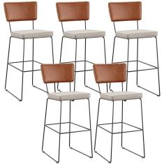 Kit 05 Banquetas Altas Camel Linho Cru