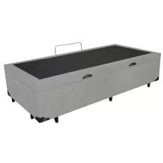 Cama Box Baú Solteirão King Blindado Sintético Cinza 203X96X44 Cm