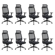 Kit 8 Cadeiras para Escritório Genebra Presidente com Nr17 Preto