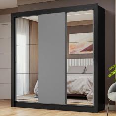 Guarda-roupa Casal 3 Portas Correr Espelhos Preto/cinza