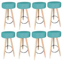 Kit 08 Banqueta Alta Flora Pés Palito em Madeira Branco para  Bar Bist