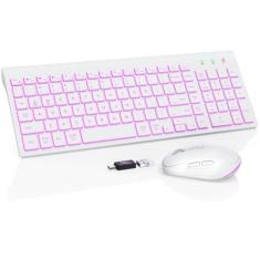 SABLUTE Conjunto de teclado e mouse sem fio retroiluminado – teclado compacto silencioso com mouse RGB, recarregável, fino, modo de suspensão, conjunto de mouse portátil sem fio para Mac, Windows,