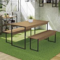 Mesa de Jantar Industrial com 2 Bancos - Freijó/Preto - Kappesberg, Ma