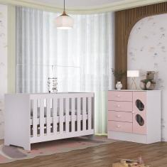 Quarto de Bebê com Cômoda 4 Gavetas 1 Porta com Janela e Berço 3 em 1 Maya Rodial