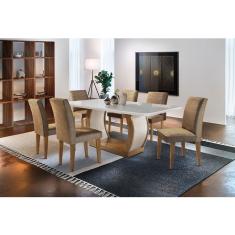 Sala de Jantar Milena Tampo MDF Vidro com 6 Cadeiras Grécia QR Rufato