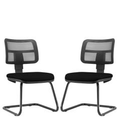 Kit 02 Cadeiras De Escritório Recepção Fixa Zip Crepe Preto
