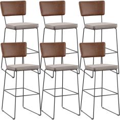 Kit 06 Banqueta Alta Cozinha Allana L02 Marrom Linho Bege