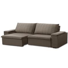 Sofá Retrátil E Reclinável 3 Lugares 225cm Kent Porta Copos No Braço Veludo Castor G22 - Gran Belo