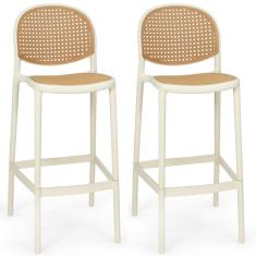 Kit 2 Banquetas Altas Com Encosto Roma Polipropileno Assento Rattan Sintético Nude Imperio Brazil Business