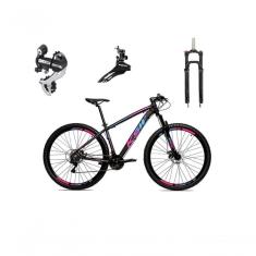 Bicicleta Aro 29 Ksw Xlt 24v Câmbio Shimano Acera K7 Garfo Trava Freio A Disco - Preto-pink-azul Tam.15