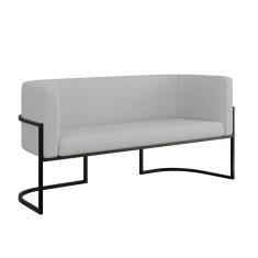 Sofá Namoradeira Bouclê 2 Lugares Moderna Base Metal Preta Cinza