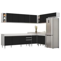 Armário De Cozinha Modulado De Canto 8 Peças Cp25 Balcão Sem Tampo Branco/preto - Lumil