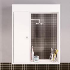 Armário Aéreo Para Banheiro Com Espelho 1 Porta 2 Prateleiras