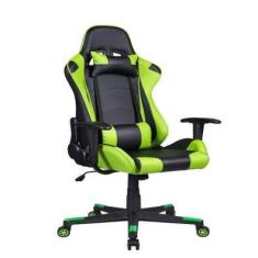 Cadeira Gamer Pelegrin, Em Couro PU, Reclinável, Preta E Verde - PEL-3012
