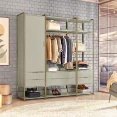 Guarda-Roupa Closet Industrial Mital 1 Porta 6 Gavetas Off White e Dourado