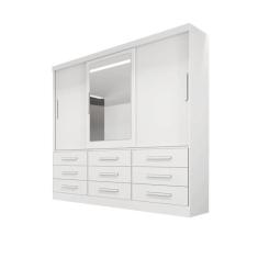 Guarda-roupa casal 3 portas espelho 9 gavetas 2,11m - Turim-Branco - Bianchi Móveis