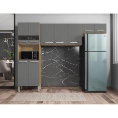 Cozinha Compacta 2 Peças Torre Quente 4 Portas Balcão Suspenso 4 Portas Nala Kits Paraná Freijó/Gris