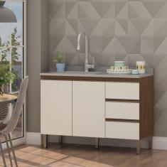 Balcão para Pia 120cm 2 Portas 3 Gavetas sem Tampo Conecta Genialflex Ébano/Off White