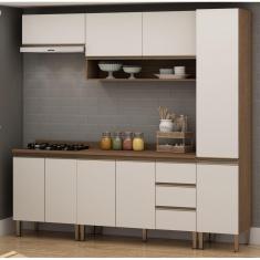 Cozinha Modulada 6 Peças com Tampo 9 Portas 3 Gavetas Itapema Ébano/Off White