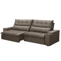 Sofá Retrátil E Reclinável 4 Lugares 250cm Robem Porta Copos No Braço Veludo Castor G22 Gran Belo