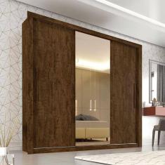 Guarda Roupa Casal 3 Portas e 4 Gavetas com Espelho Central Panamá - Sallêto  - Ipê