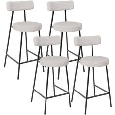 Kit 04 Banquetas Baixa Para Cozinha Sala De Jantar Bar Bancada Milão L02 Bouclê Cru - Lyam Decor