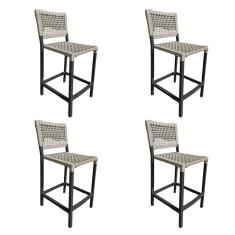 Kit 4 Banquetas França em Corda Náutica e Base em Alumínio Preta para Área Gourmet Areia