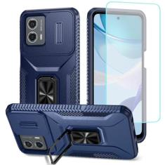 Wanyuexes Capa para Moto G 5G 2023/Motorola G 2023 5G Capa com protetor de tela de vidro temperado e capa deslizante para câmera, suporte giratório para carro, capa à prova de choque para Motorola