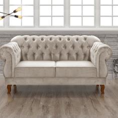 Sofá 2 Lugares Duquesa Chesterfield Decoração Recepção Bege Claro
