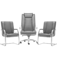 Kit Cadeira De Escritório Com 2 Cadeiras Fixas Preto