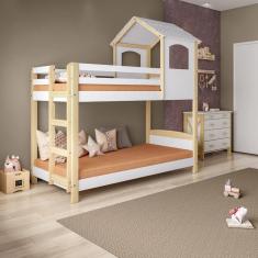 Beliche Infantil Casinha Madeira e MDF Casatema Branco/Natural