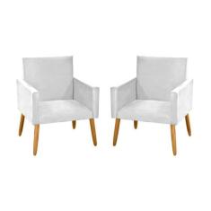 kit 2 Poltronas Nina Decorativas Tecido Suede Branco  - Maitê Moda Cas