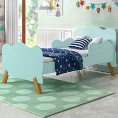 Cama juvenil infantil com pés em madeira e barras onduladas Angel Menta