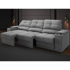 Sofá com Porta Copos e Carregador USB Retrátil e Reclinável Ringo 2,30m Velosuede Areia - NETSOFAS