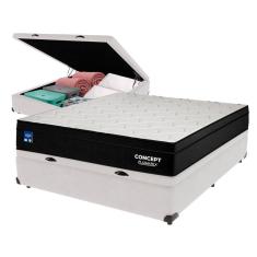 Cama Box Baú Branco E Colchão Casal Concept Molas Ensacadas Plumatex
