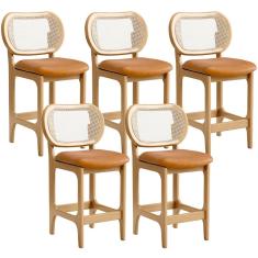 Kit 5 Banquetas Baixa Bar Cozinha Sala de Jantar Betta L02 Mel Tela Couríssimo Whisky - Lyam Decor