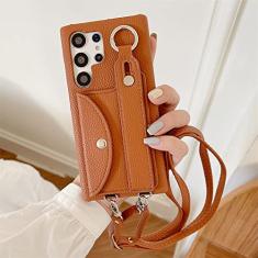 Bolsa tiracolo de couro tipo carteira para Samsung S23 Ultra S22 Plus S21 S20 S10 S9 S8 Note 20 10 Pro 9 capa de alça de pulso, marrom, para S22 Ultra