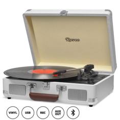 Vitrola Toca Discos Retrô Raveo Sonetto Chrome Sand Cor Areia USB Bluetooth Hi Fi