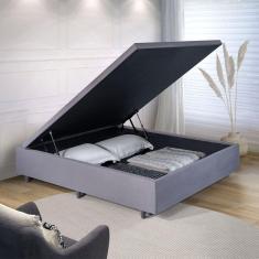Base Box Baú Casal em Suede 138x188x42cm Cinza
