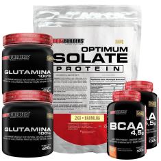 Kit Optimum Isolate Whey Protein 2kg +  2x Bcaa 100g  +  2x Glutamina 300g  - Bodybuilders-Unissex