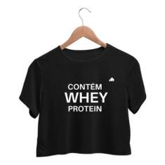 Cropped Top T-shirt Academia Frase Treino Builder Protein-Feminino