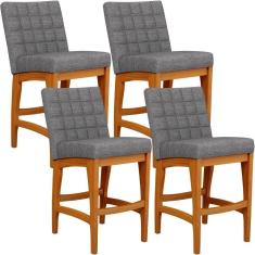 Kit 04 Banqueta Baixa Cozinha Fixa Mila L02 Cinza Escuro