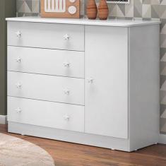 Cômoda Infantil Doce Sonho 1 Porta 4 Gavetas Branco - Qmovi, Branco, 2