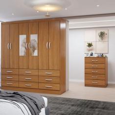 Guarda-Roupa Casal Vivian 6 Potas 9 Gavetas e Espelho com Cômoda 5 Gav